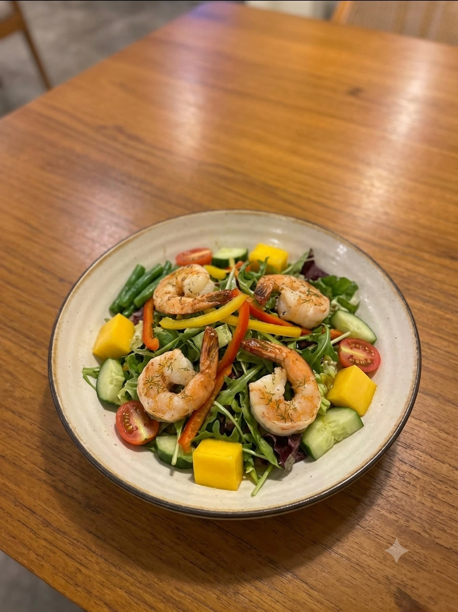 Prawn salad with fresh greens